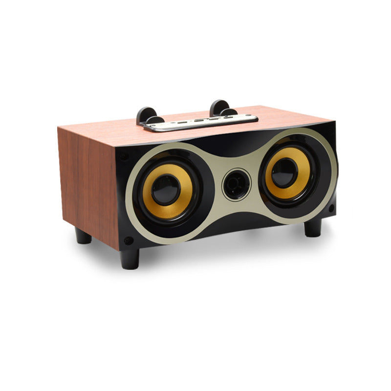 Wooden Bluetooth Subwoofer Audio Dual Speakers Retro Speaker Card