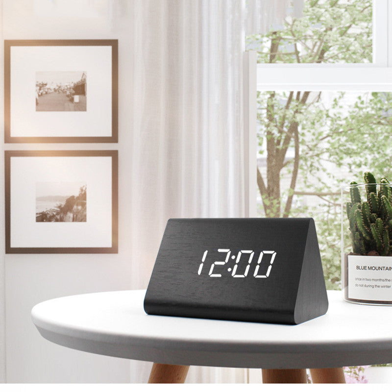 Wood Triangle Mini Electronic Alarm Clock