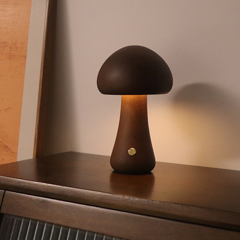 INS Wooden Cute Mushroom LED Night Light - Bedside Table Lamp for Bedroom