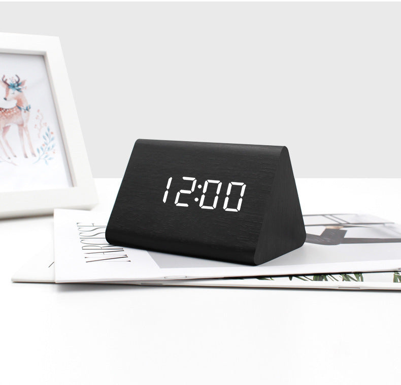 Wood Triangle Mini Electronic Alarm Clock