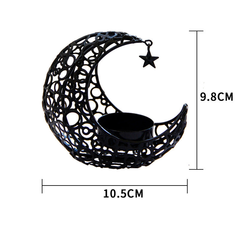Modern Romantic Crescent Moon and Star Metal Candle Holder - Light Luxury Home Decor