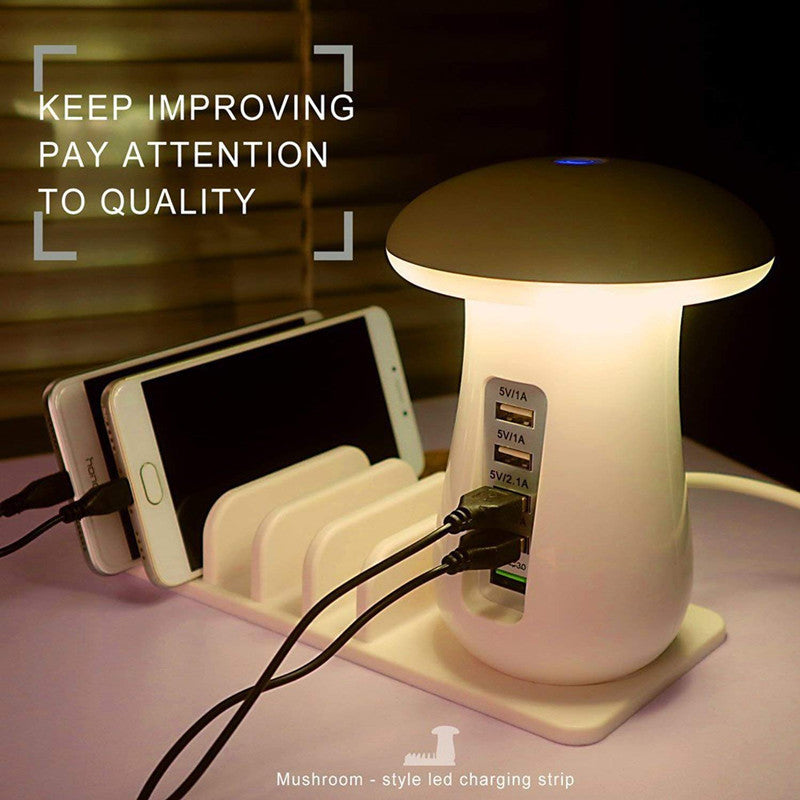 2-In-1 Multifunction Mushroom Lamp LED Lamp Holder USB Charger for Home Office Supplies