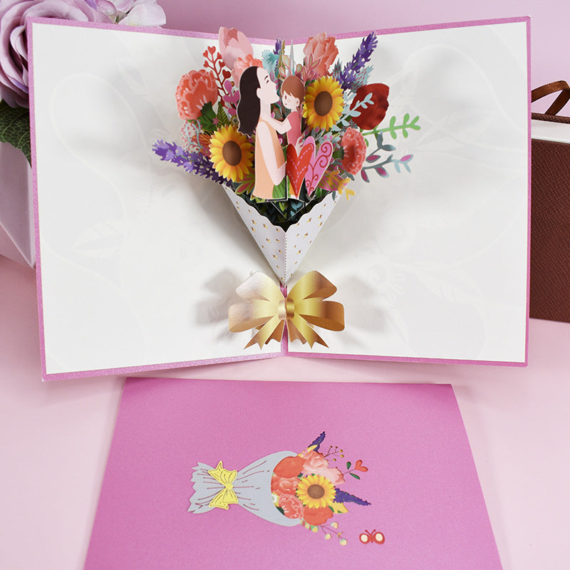 3D Flower Bouquet Cards Gifts Anniversary Pop-Up Mom Floral Bouquet Wife Greeting Cards Mothers Day