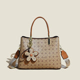 Fashionable Printed Tote Bag with Flower Pendant - Large-Capacity Shoulder Bag for Women