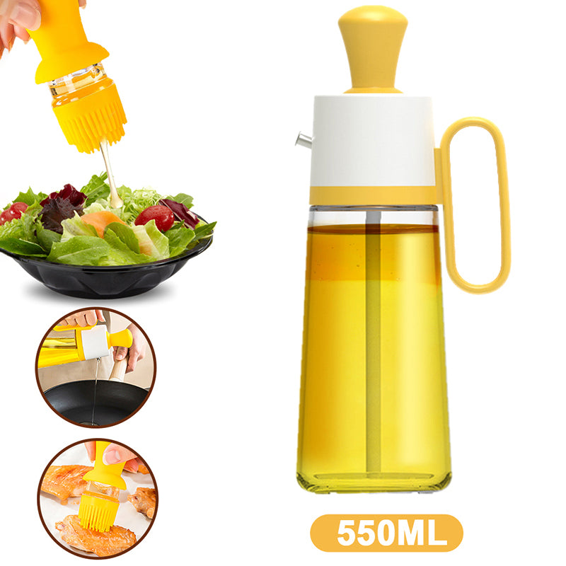 2-in-1 Oil Dispenser with Silicon Brush - BBQ Oil Spray Glass Bottle Silicone for Barbecue Cooking Seasoning
