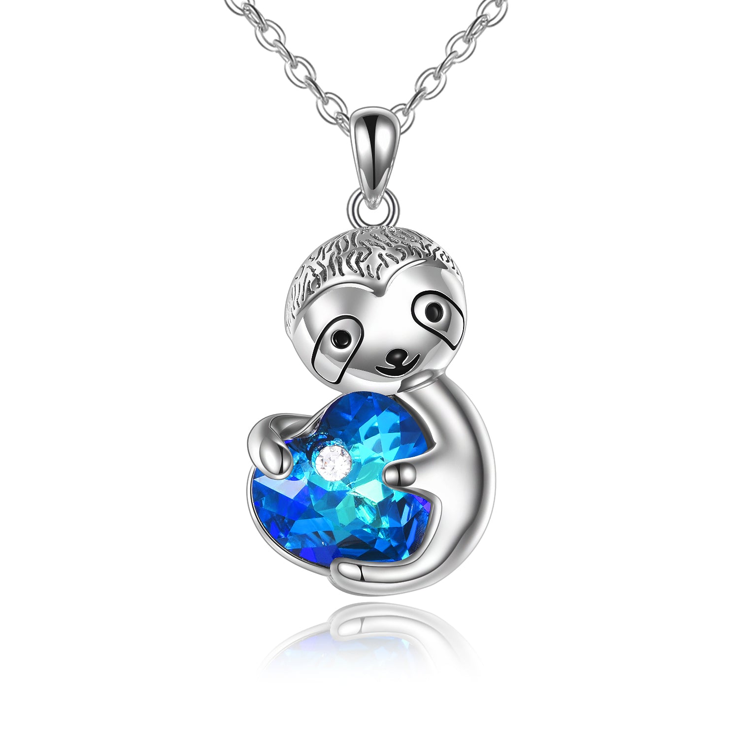 Sloth Crystal Pendant Necklace Sterling Silver Animal Jewelry Gift