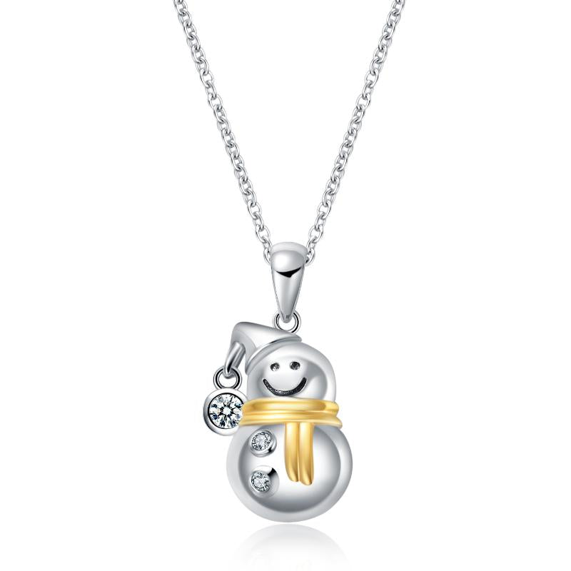 Sterling Silver Snowman Necklace with White Crystal Christmas Jewelry Gift for Women