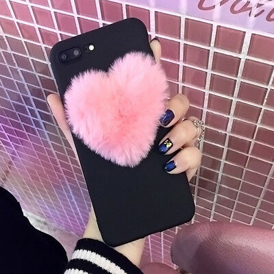 Lovely 3D Furry Love Hearts Cute Hair Phone Case - Minihomy