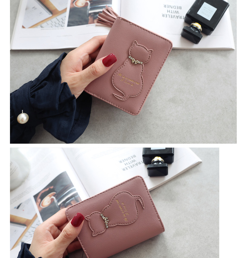 Women's cat decoration tassel short paragraph vertical section two fold small wallet
