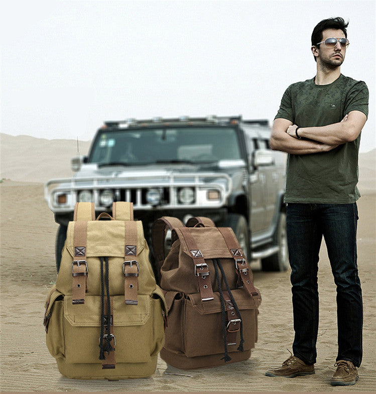 Men's Backpack Large Capacity Canvas Bucket Bag Casual Men's Bag Travel Bag Primary and Secondary School Bags