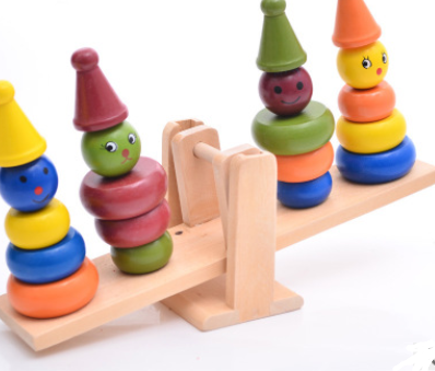 Wooden clown balance children puzzle ring kindergarten early childhood toy building blocks - Minihomy