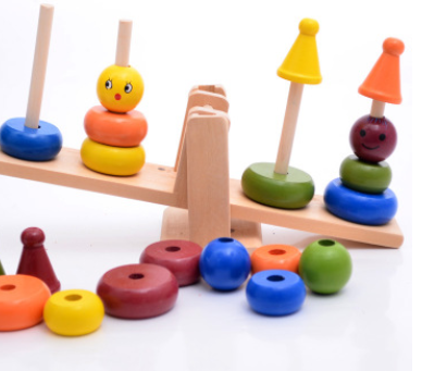 Wooden clown balance children puzzle ring kindergarten early childhood toy building blocks - Minihomy