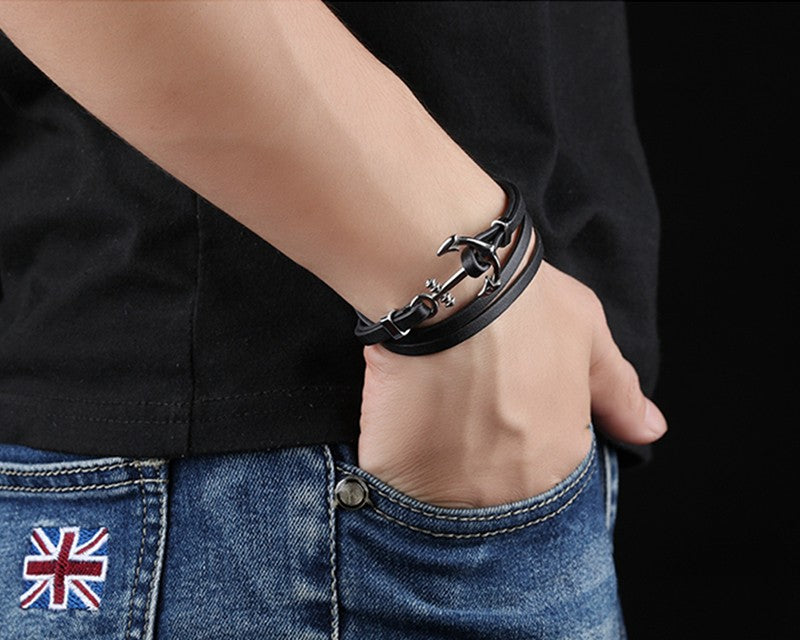 Jewelry Anchor Cross Men's Leather Hand Bracelet