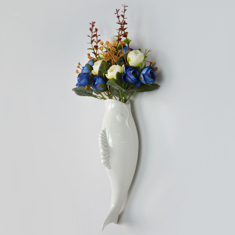 Products Simple Modern Creative Wall Ceramic Goldfish Vase Restaurant Mural Wall Hanging Three-Dimensional Wall Decoration