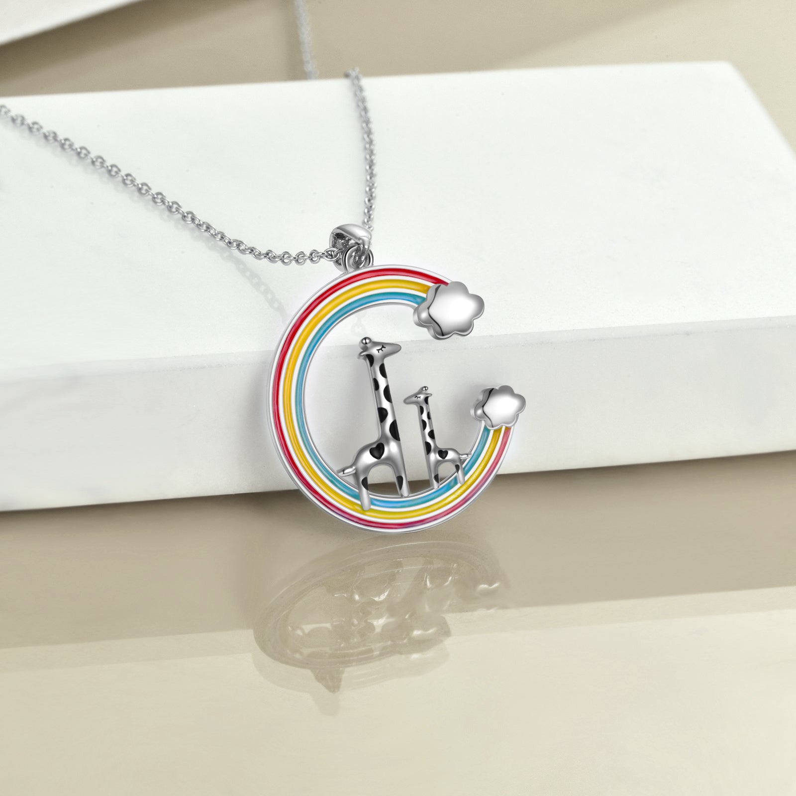 Giraffe Necklace Cute Rainbow Color Dripping Oil Pendant 925 Sterling Silver Giraffe Gifts for Women Girl Mother Birthday Anniversary