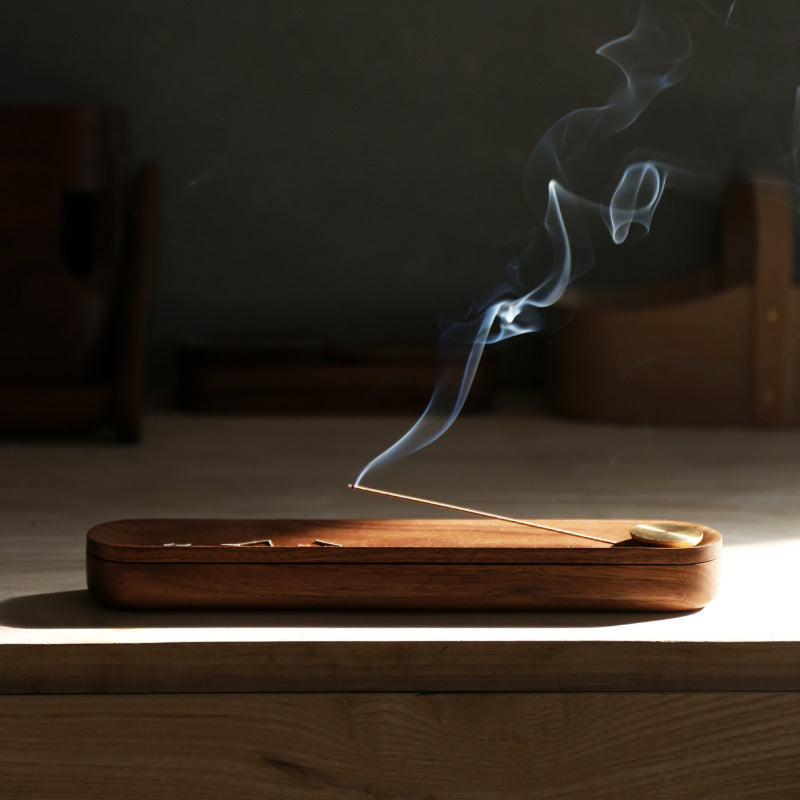Black Walnut Wood Zen Incense Box, Brass Incense Holder, Sandalwood Incense Storage Box, Incense Holder Ornaments