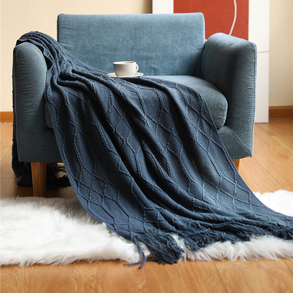 Pure Color Coral Fleece Knitted Sofa Blanket