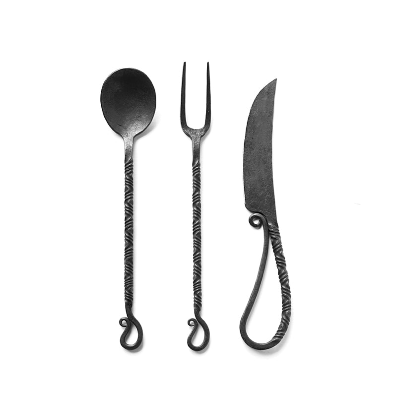Three-Piece Set Of Hand-Forged And Twisted Vintage Tableware