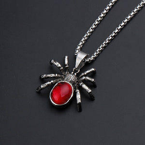 Mens Punk Vintage Retro Black Widow Spider Pendant Necklace Gothic Red Large Crystal Male Biker Goth Jewelry Necklace Men - Minihomy