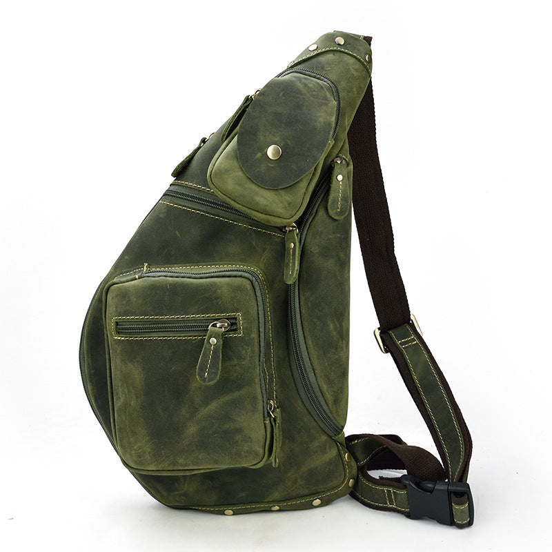 Chest Bag Men's Diagonal Bag Leather Casual Outdoor Travel Bag Shoulder Bag