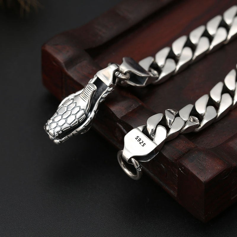 Sterling Silver Wrist Chain Thai Silver Snake Head Clasp Light Body Bracelet
