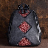 First Layer Cowhide Hand Rubbed Color Embossed Shoulder Ladies Backpack