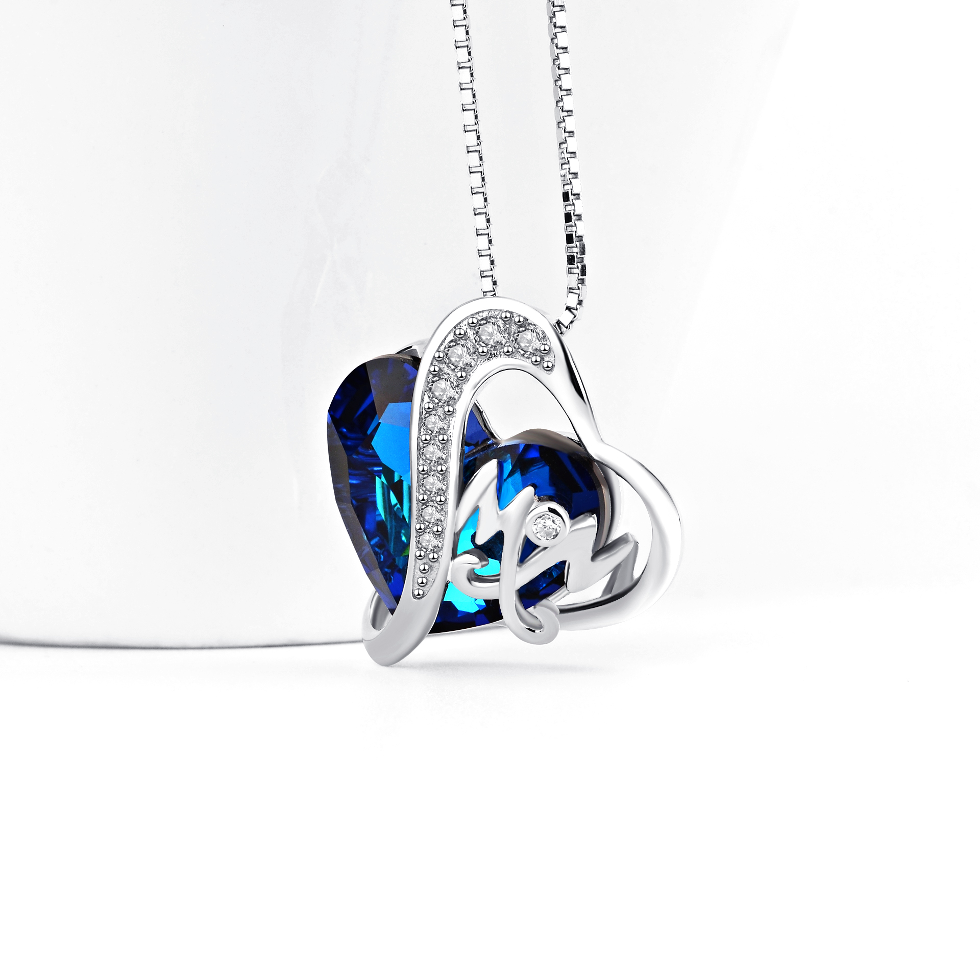 Mom Pendant Necklace Blue Heart Crystal Jewelry for Mom Grandma