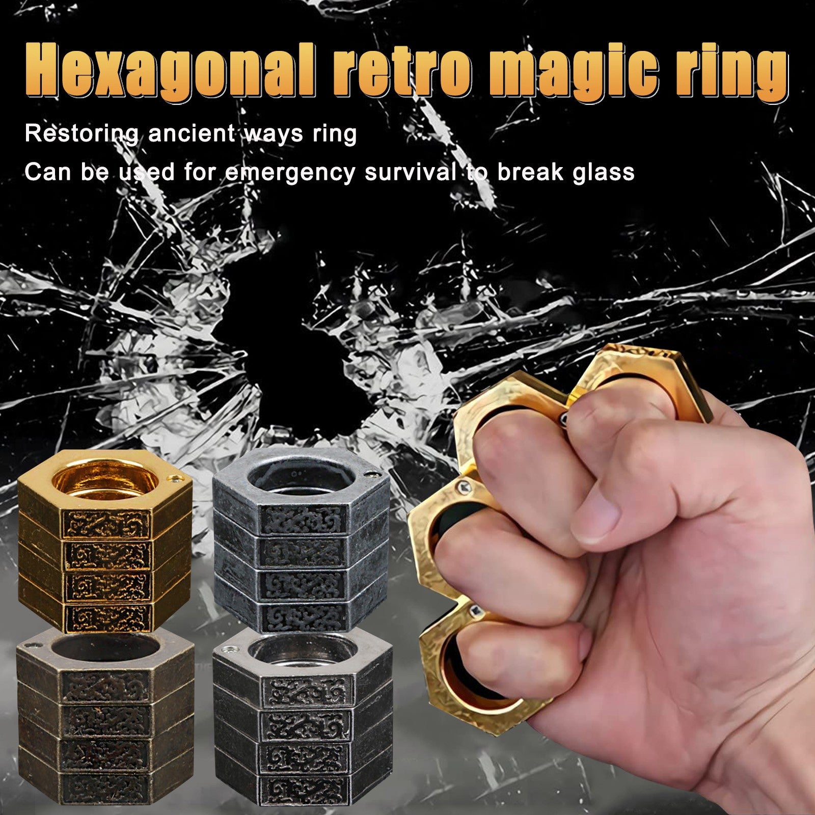 Hard Self Defense Ring Emergency Window Breaker Round Hex Ring Finger Buckle Ring