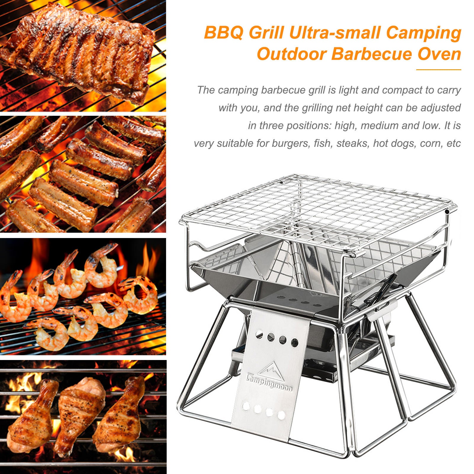 Portable Stainless Steel BBQ Grill Non-stick Surface Folding Barbecue Grill Outdoor Camping Picnic Tool