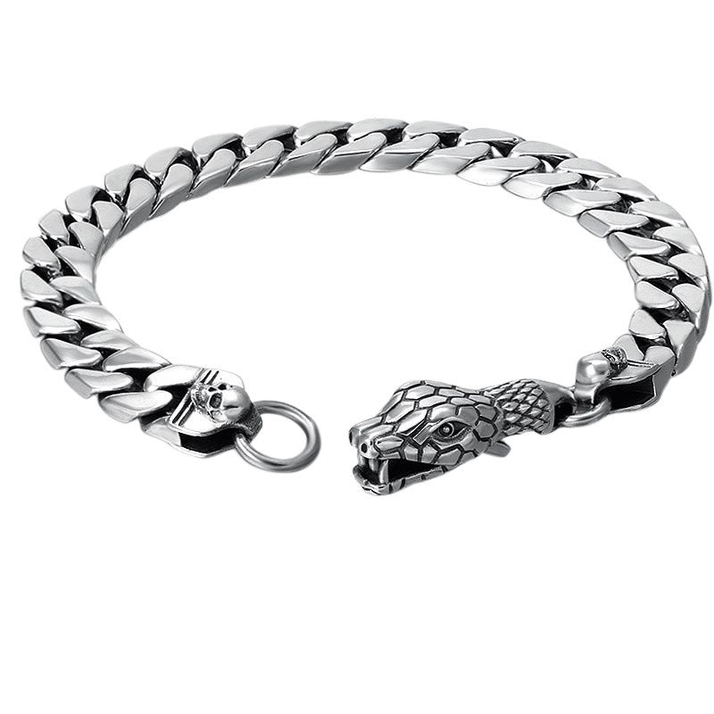 Sterling Silver Wrist Chain Thai Silver Snake Head Clasp Light Body Bracelet