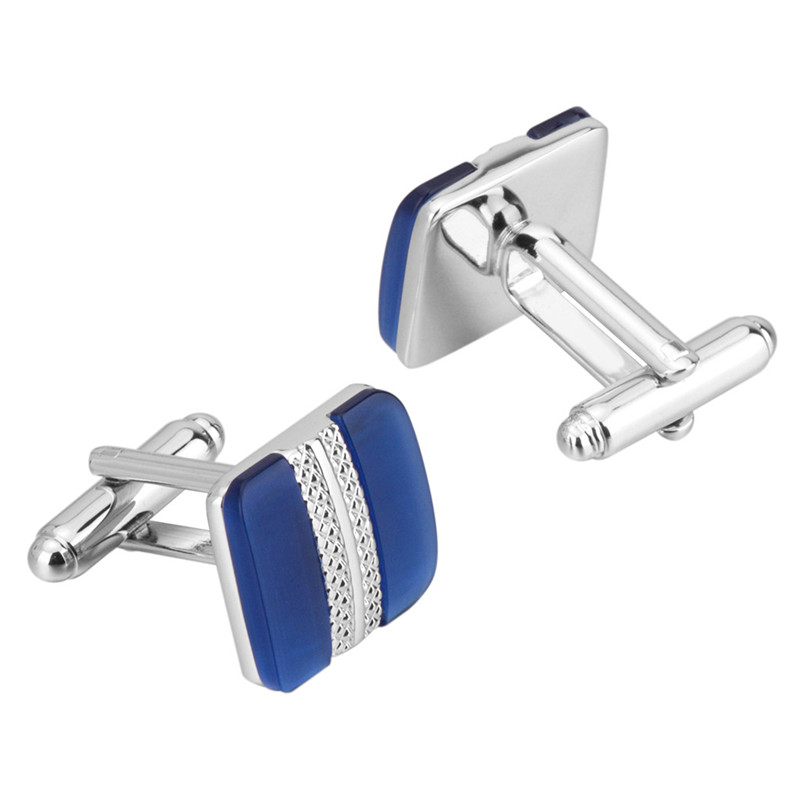 Metal Inlaid Blue Opal French Cufflinks Suit Business Simple