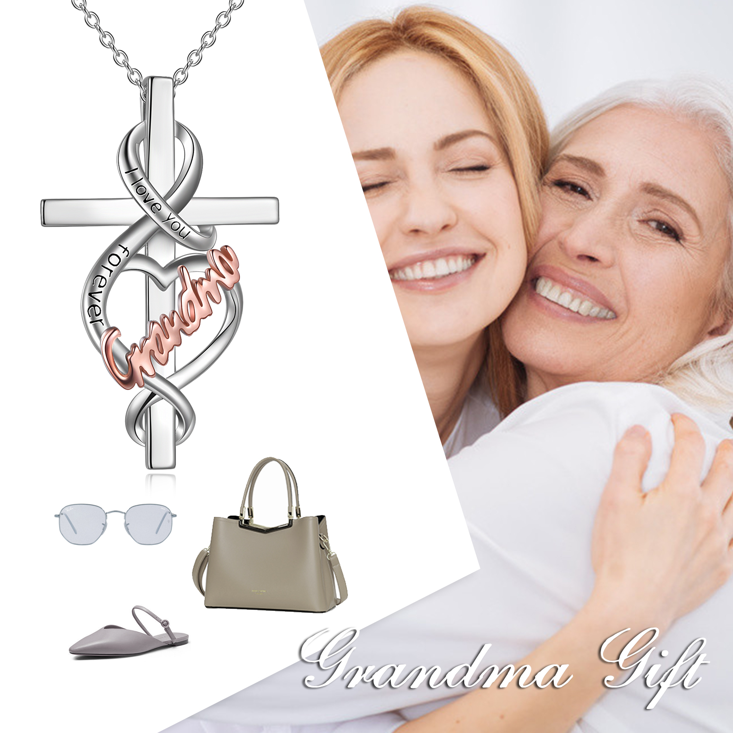 Sterling Silver Grandma Cross Necklace for Grandma  I love you forever Grandma