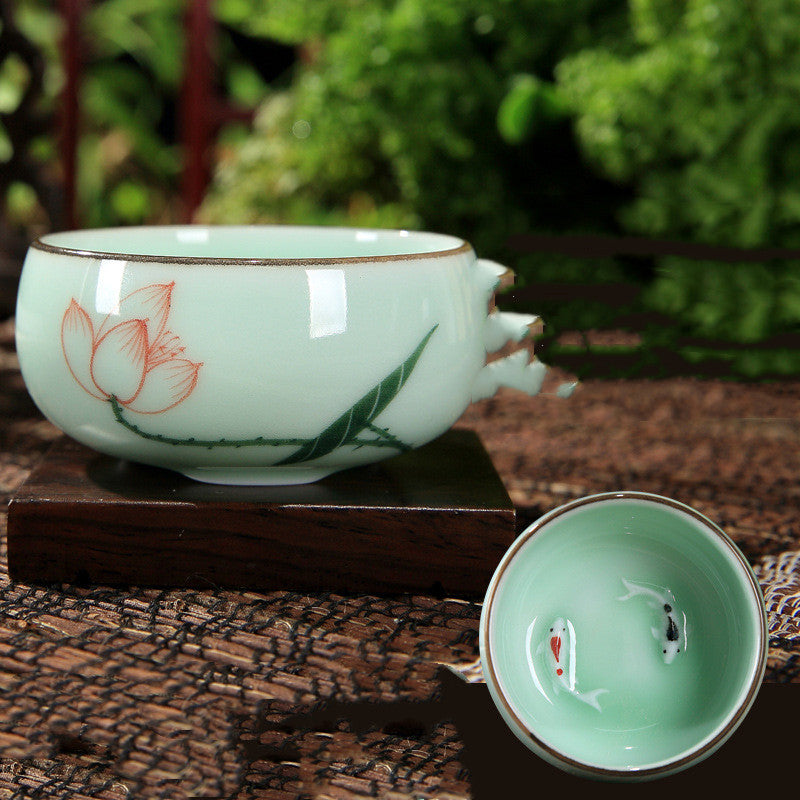 Celadon Hand-painted Ceramic Teacup Kung Fu Tea Set Carp Creative
