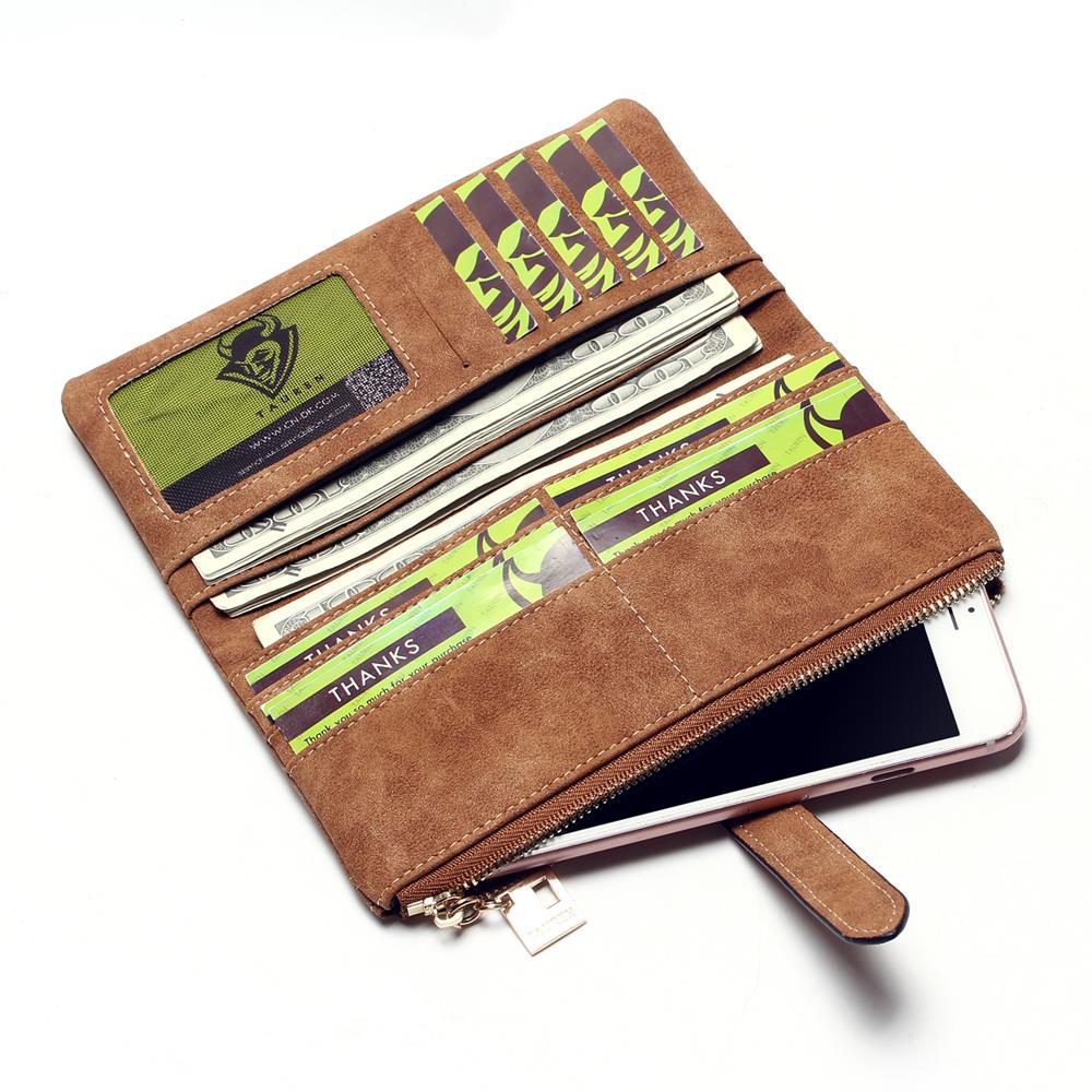 Retro matte leather two-fold draw long multi-card lady wallet