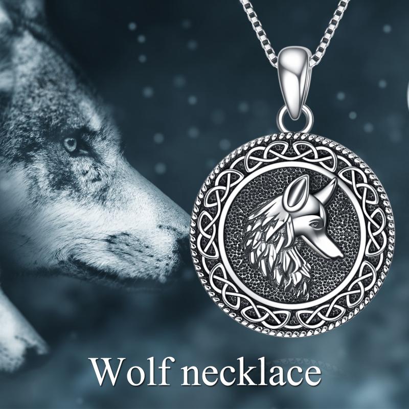 Wolf Necklace Sterling Silver Irish Vintage Celtics Knot Medallion Wolf Head Pendant Necklace Jewelry Gift