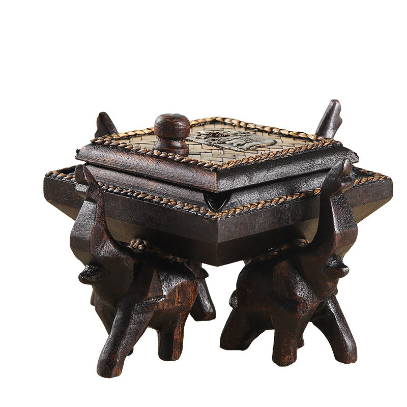 Thai Solid Wood Ashtray Covered Wood Carving Decoration Crafts