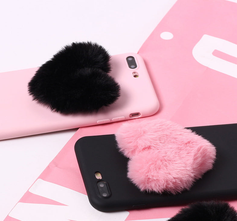 Lovely 3D Furry Love Hearts Cute Hair Phone Case - Minihomy