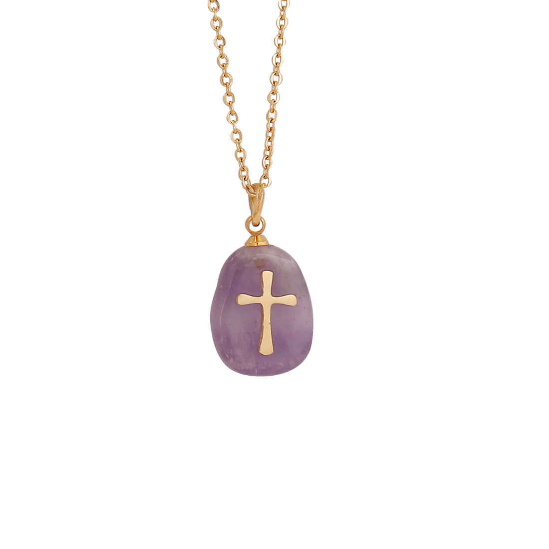 Women's Metal Natural Stone Cross Necklace