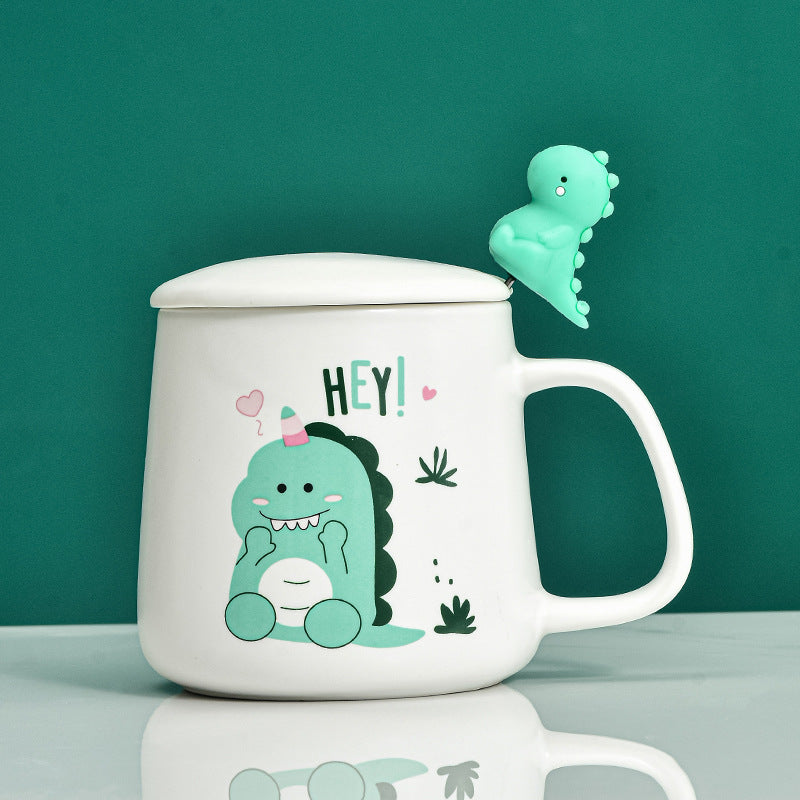 Cute Cartoon Dinosaur Mug With Lid Spoon Children Drinking Cup Ceramic