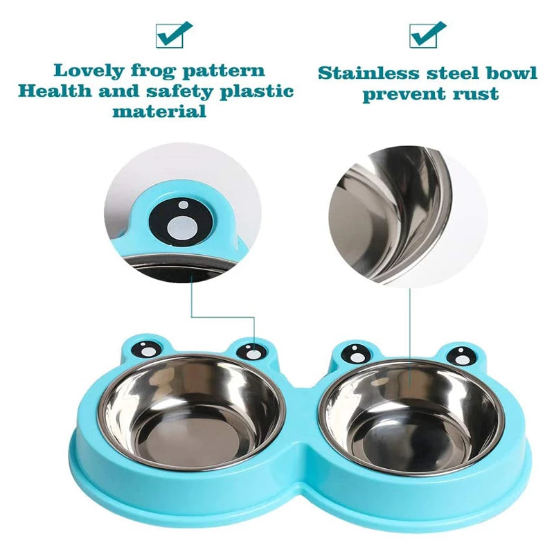Pet Dog Bowl Puppy Cat Bowl Water Food Storage Feeder Non-toxic PP Resin Stainless Steel Combo Rice Basin 3 Colors