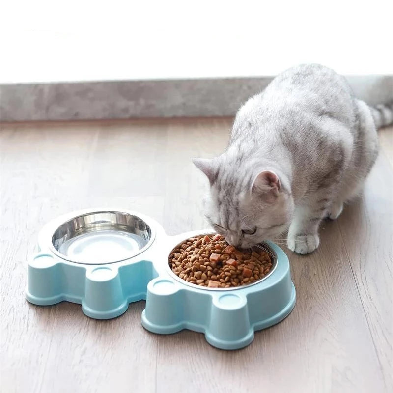 Pet Dog Bowl Puppy Cat Bowl Water Food Storage Feeder Non-toxic PP Resin Stainless Steel Combo Rice Basin 3 Colors