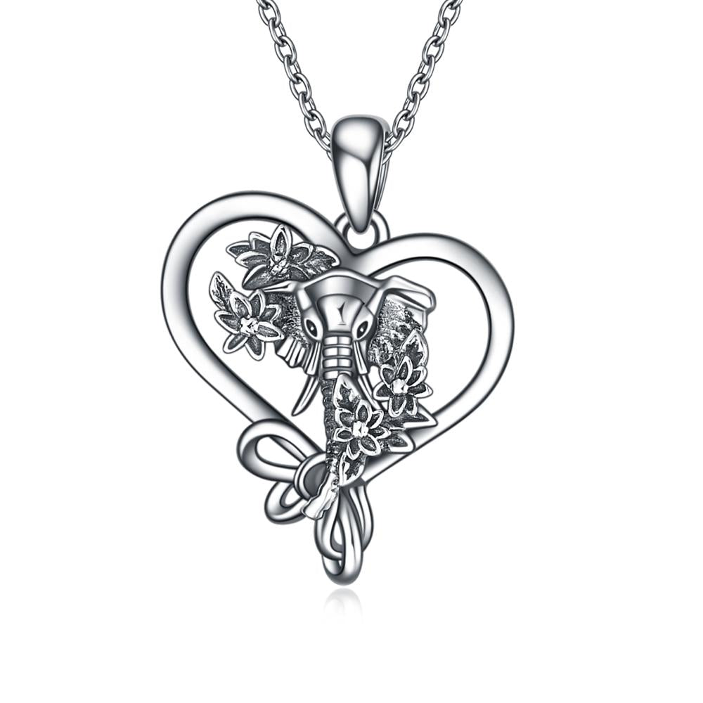 Elephant Necklace Sterling Silver Elephant Heart Pendant Necklace Jewelry Birthday Gifts For Women