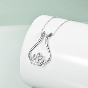 Sterling Silver Ring Holder Necklace Rhombus Lotus Flower Pendant Necklace Jewelry Gift for Nurse