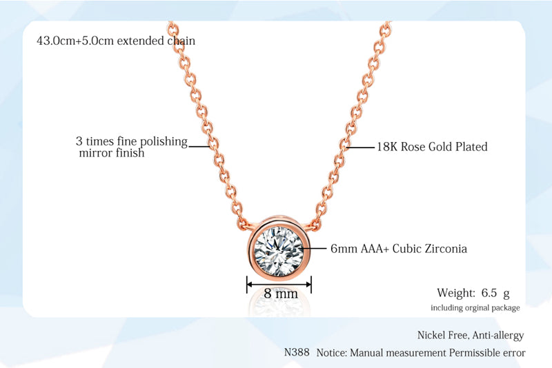 Necklace Rose Gold for Women Simple Style Cubic Zirconia Pendant Fashion Jewelry Birthday Gift