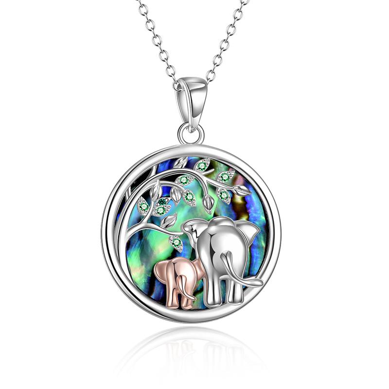 Elephant Necklace Mothers Day Gifts for Women Sterling Silver Elephant with Alabone Shell Tree of Life Necklace Jewelry
