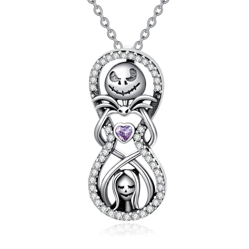 Nightmare Before Christmas Necklace Gifts Sterling Silver Jack Skellington Infinity Heart Pendant Necklace Skull Jewelry Gifts for Women