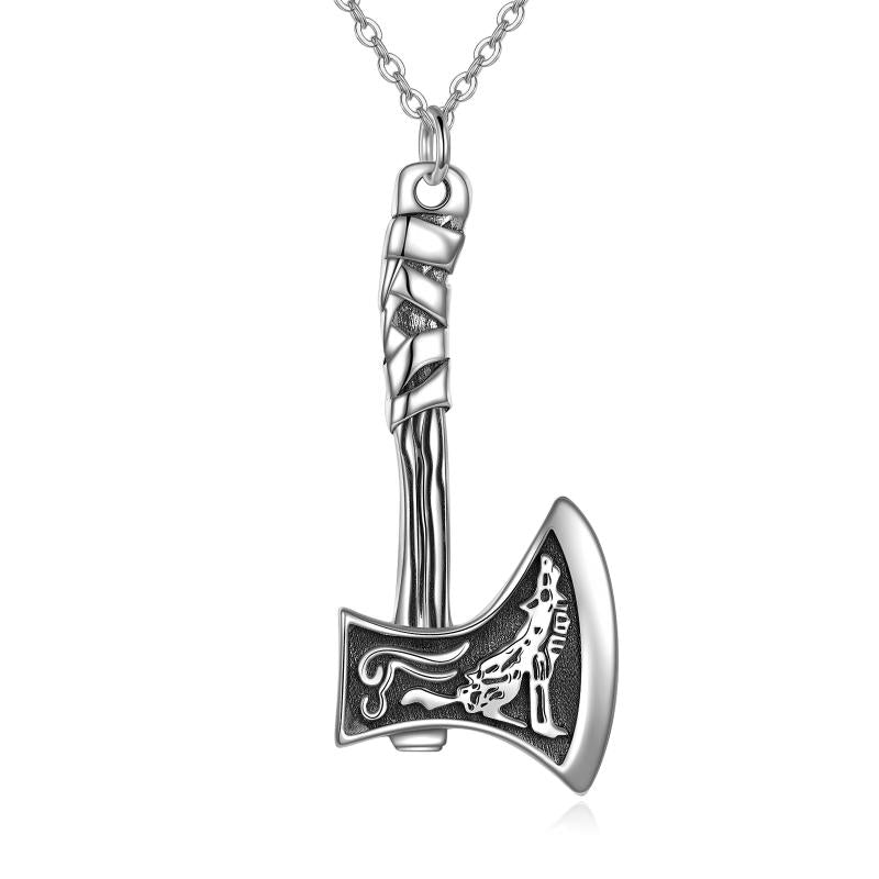 Sterling Silver Viking Norwegian Axe Necklace For Men