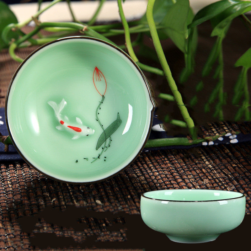 Celadon Hand-painted Ceramic Teacup Kung Fu Tea Set Carp Creative