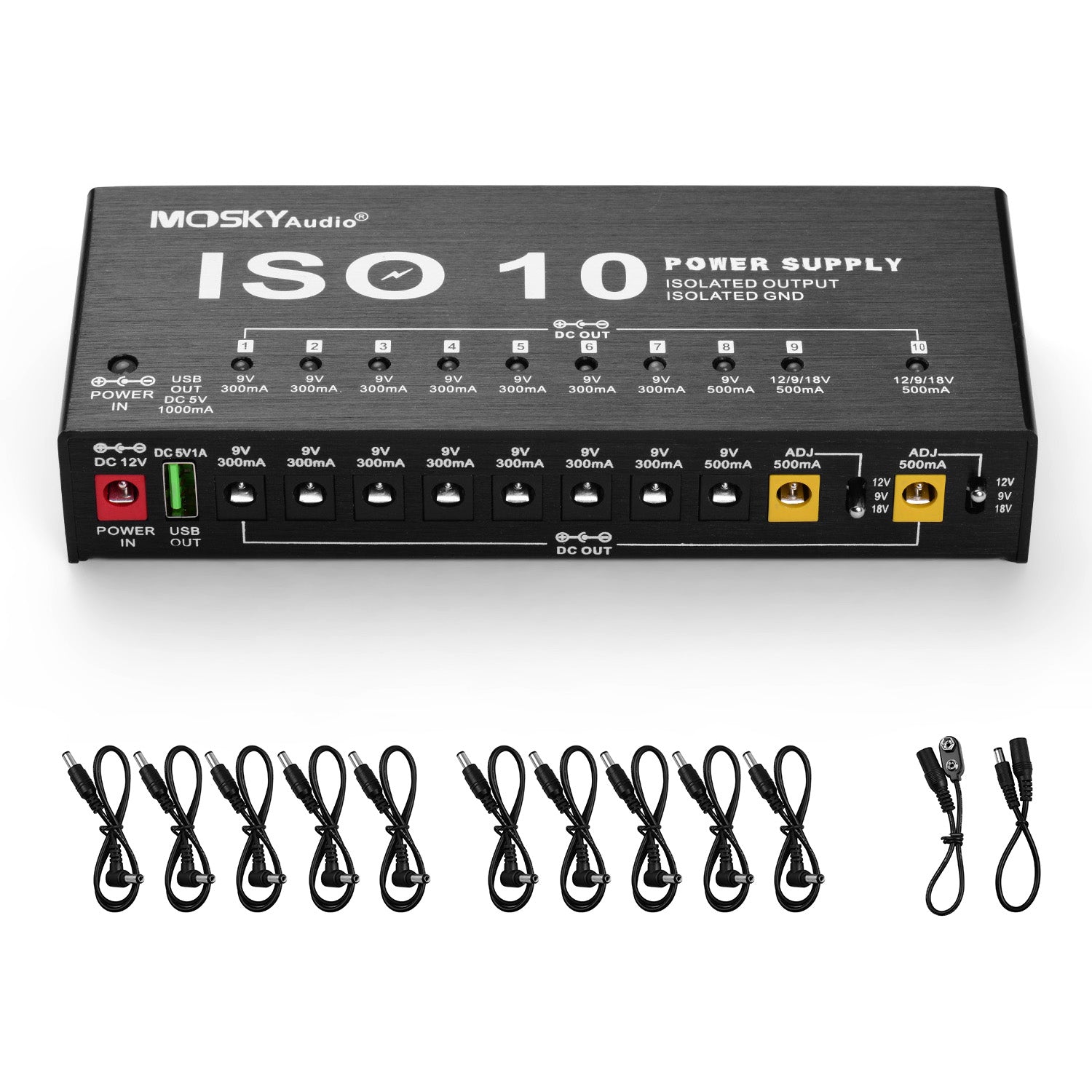ISO-10 Portable Guitar Effect Power Supply Station 10 Isolated DC Outputs &amp; One 5V USB Output for 9V 12V 18V Guitar Effects