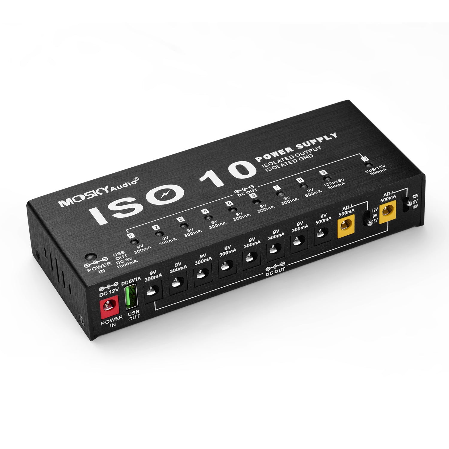ISO-10 Portable Guitar Effect Power Supply Station 10 Isolated DC Outputs &amp; One 5V USB Output for 9V 12V 18V Guitar Effects